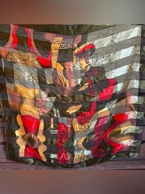 Picasso Abstract Multicolor Silk Scarf with Figurative Art